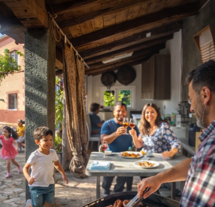 Reunión familiar con comida y risas